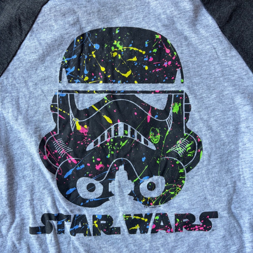 Star Wars Gray Raglan Stormtrooper Paint Splatter Long Sleeve Shirt Size M - Picture 2 of 3